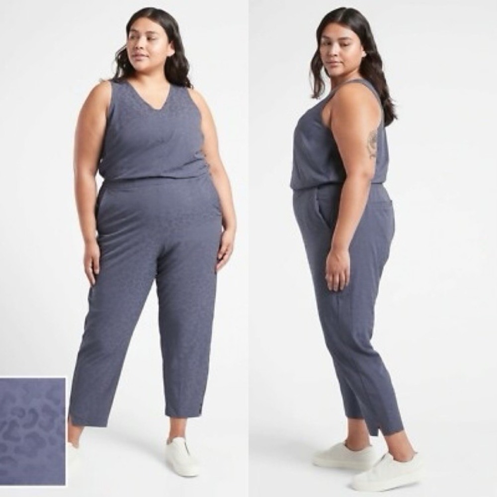 Athleta NWT Brooklyn Textured Jumpsuit‎ in Medieval Violet Leopard Print sz 24